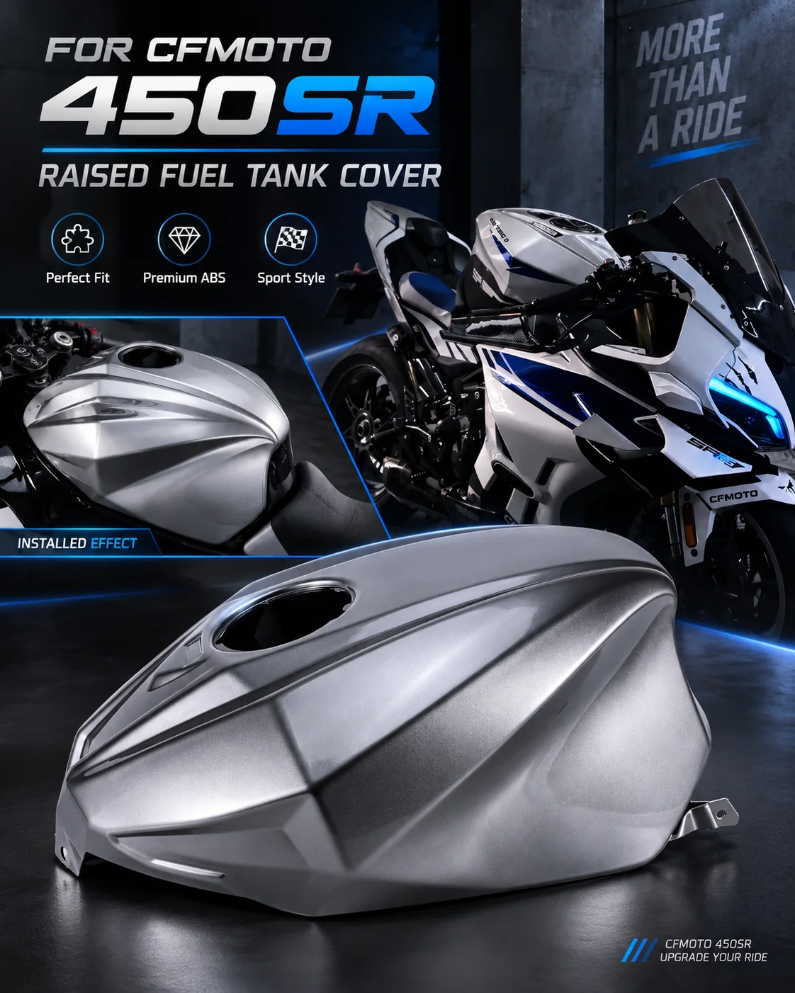 For CFMOTO 450SR ABS Fuel Tank Cover Full Coverage Raised Racing Tank Protector One-Piece Molded Motorcycle Modification Parts