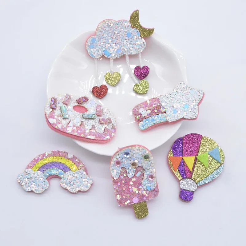 12 pièces météore arc-en-ciel crème glacée beignet nuage ballon à Air chaud Applique pour bricolage vêtements chapeau chapeaux pinces à cheveux arc accessoires