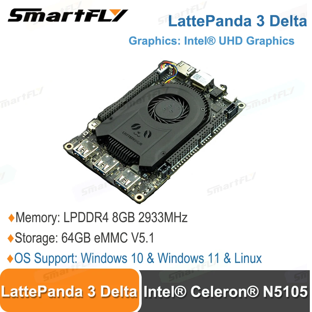 

LattePanda 3 Delta 864 — одноплатный компьютер Intel Celeron N5105 с Windows/Linux, четырехъядерный процессор LattePanda3, 8 ГБ ОЗУ, видеокарта UHD