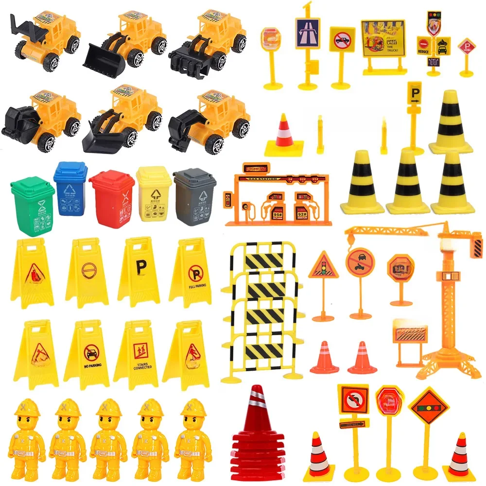 Mini véhicules de Construction, décoration de gâteaux, Mini panneaux de signalisation, petit camion à benne basculante, pelle, jouet, cadeaux de fête de Construction