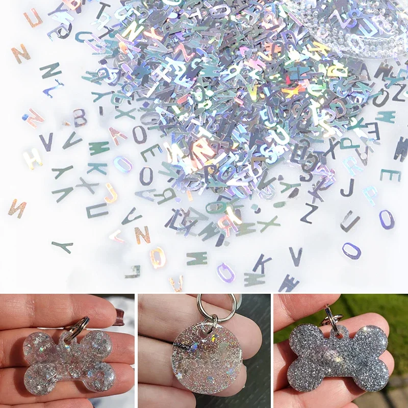 Holograficzny brokat płatki alfabetu angielskiego do wypełniania żywicy epoksydowej laserowy list żywica cekiny wypełniacz formy silikonowe Handmade DIY — zdjęcie 2
