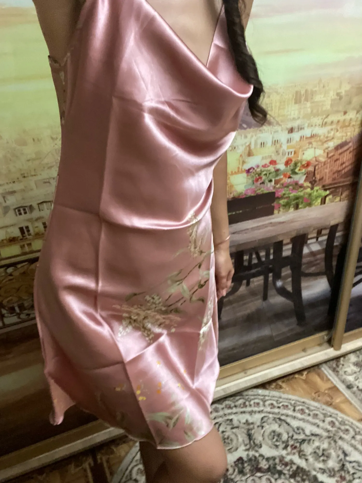 Floral Print Nightdress Sexy V Neck Spaghetti Strap Sleep Dress Women's Sleepwear Dresses photo review