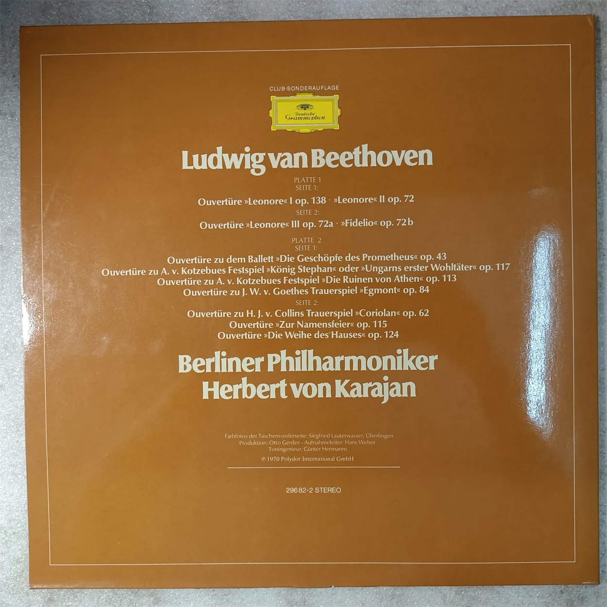 Old 33 RPM 12 inch 30 cm Vinyl Records 2 LP Disc Karajan Conductor Berlin Philharmoniker Beethoven Famous Overtures Music Used