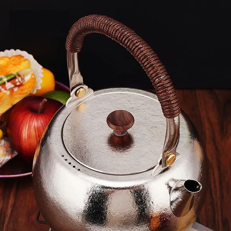 1L Pure Titanium Water Kettle,Single Layer,Anti-scald handle,Antibacterial,Crystalline,For Outdoor Camping,Lightweight Drinkware