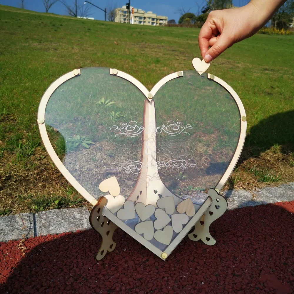 Serca unikatowy ślub pan pani gość scrapbooking pamięć księga gości skrzynka na listy podpis akrylowa księga gości alternatywa — zdjęcie 2