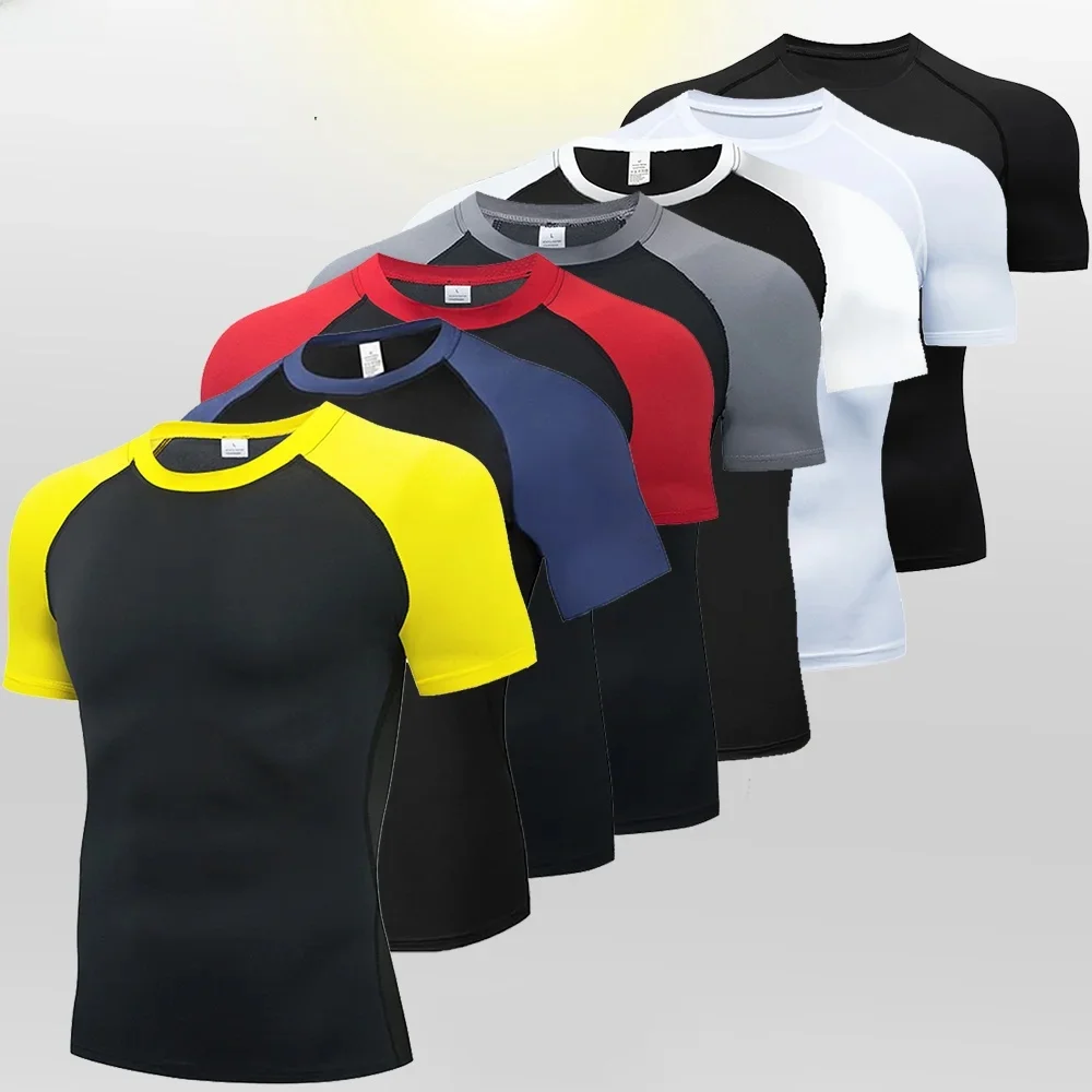 T-Shirt homme course Sport T-Shirt hommes haut de Compression T-Shirt Fitness séchage rapide serré entraînement Gym Sport chemises de course hommes Jersey