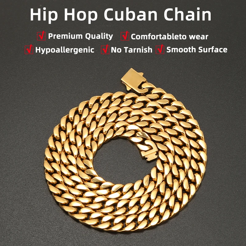 1 pieza de collar de cadena de acero inoxidable 316L, pulsera, cadenas cubanas de Hip Hop, joyería de moda que no se decolora para mujeres y