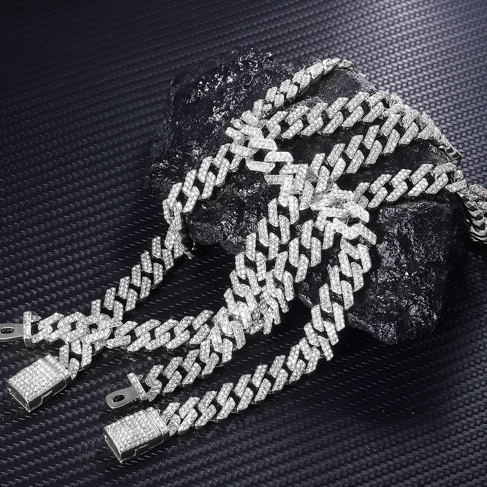 Hip Hop 13MM Cuban Chain 3PCS Watch+Necklace+Bracelet Bling Crystal Iced Out Rhinestones Cuban Chains For Women Men Jewelry Gift