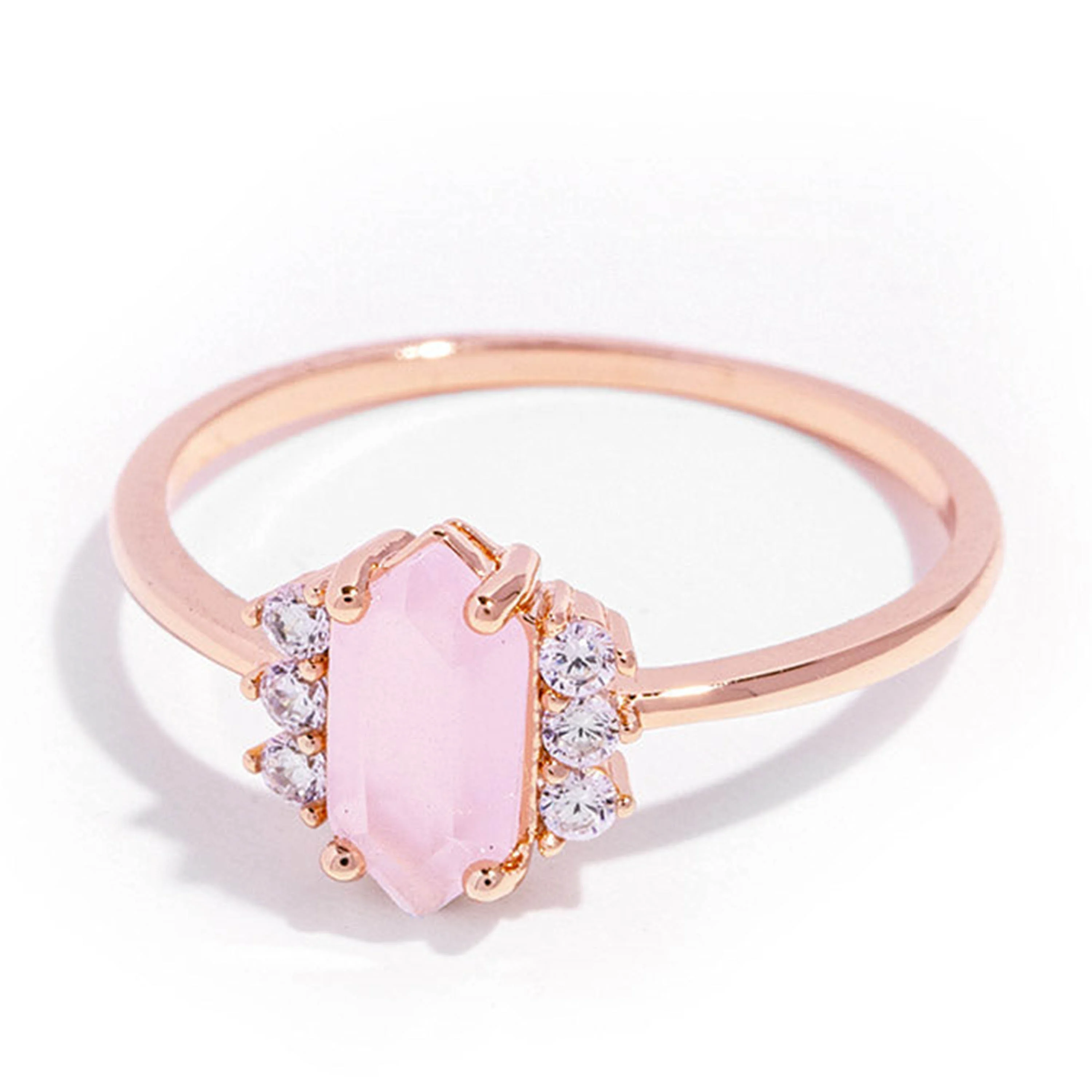 Fine Jewelry Hexagon Natural Pink Rose Quartz Jewelry S925 Silver Women Green Agate Ring Wedding Gifts