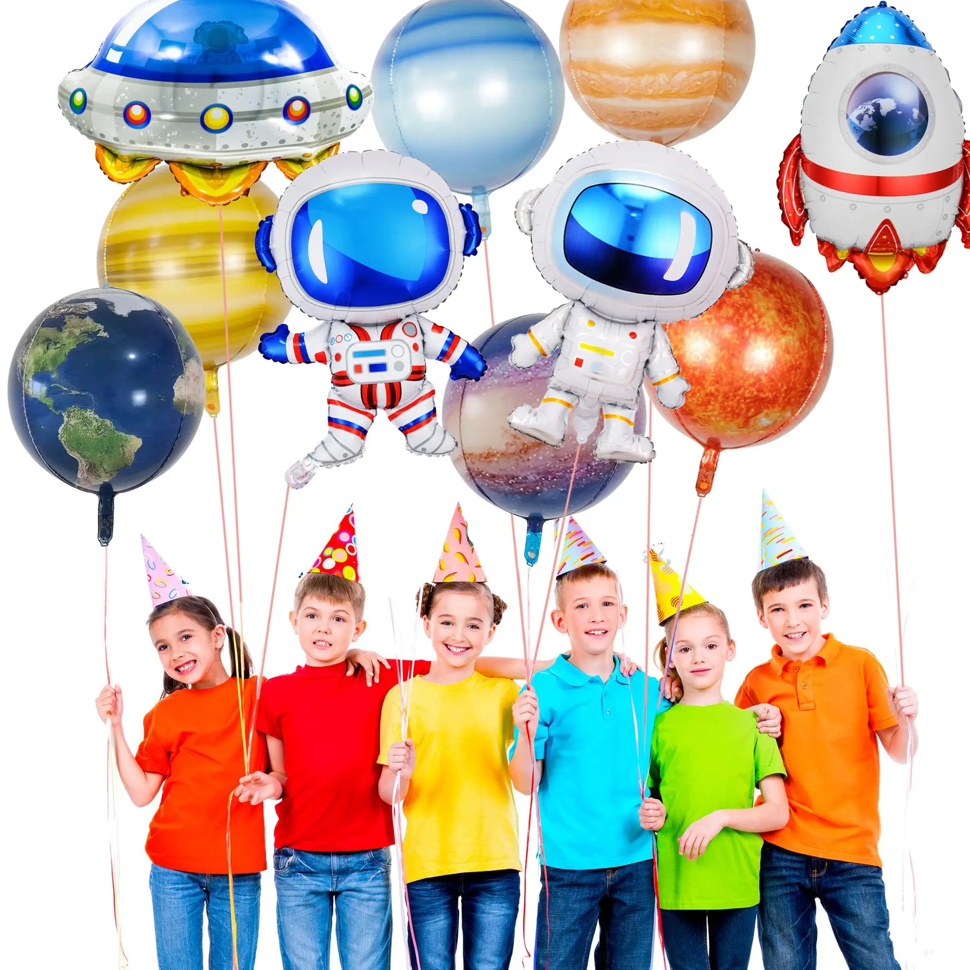 16Pcs Solar System Galaxy Space Balloon Outer Space Rocket Spaceship Astronaut Galaxy Sun Moon Earth Planet Birthday Party Decor