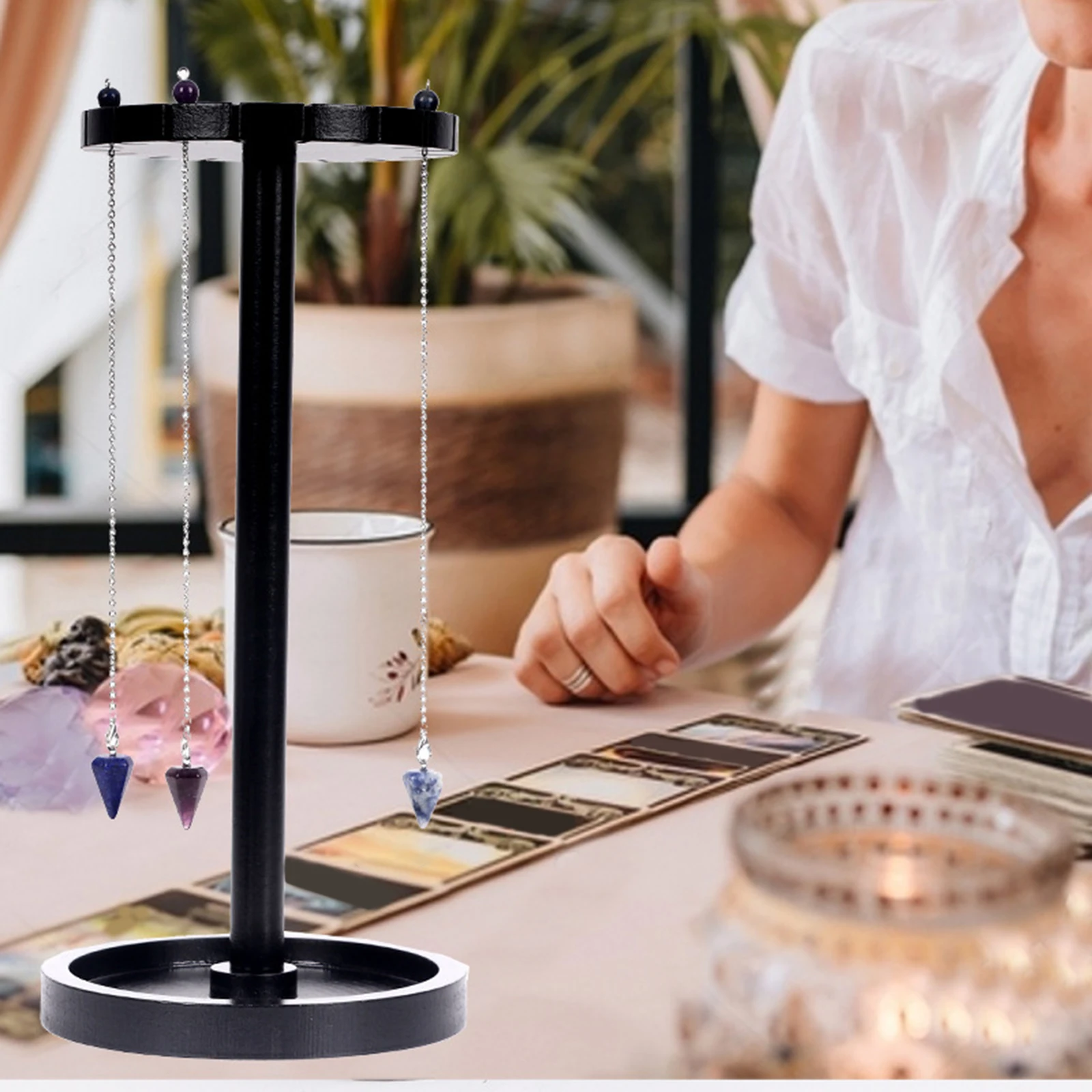 Wooden Pendulum Display Frame Hanging Holder Stand Crystal Pendant Storage Bracket Jewelry Organizer for Agate Rocks Mineral