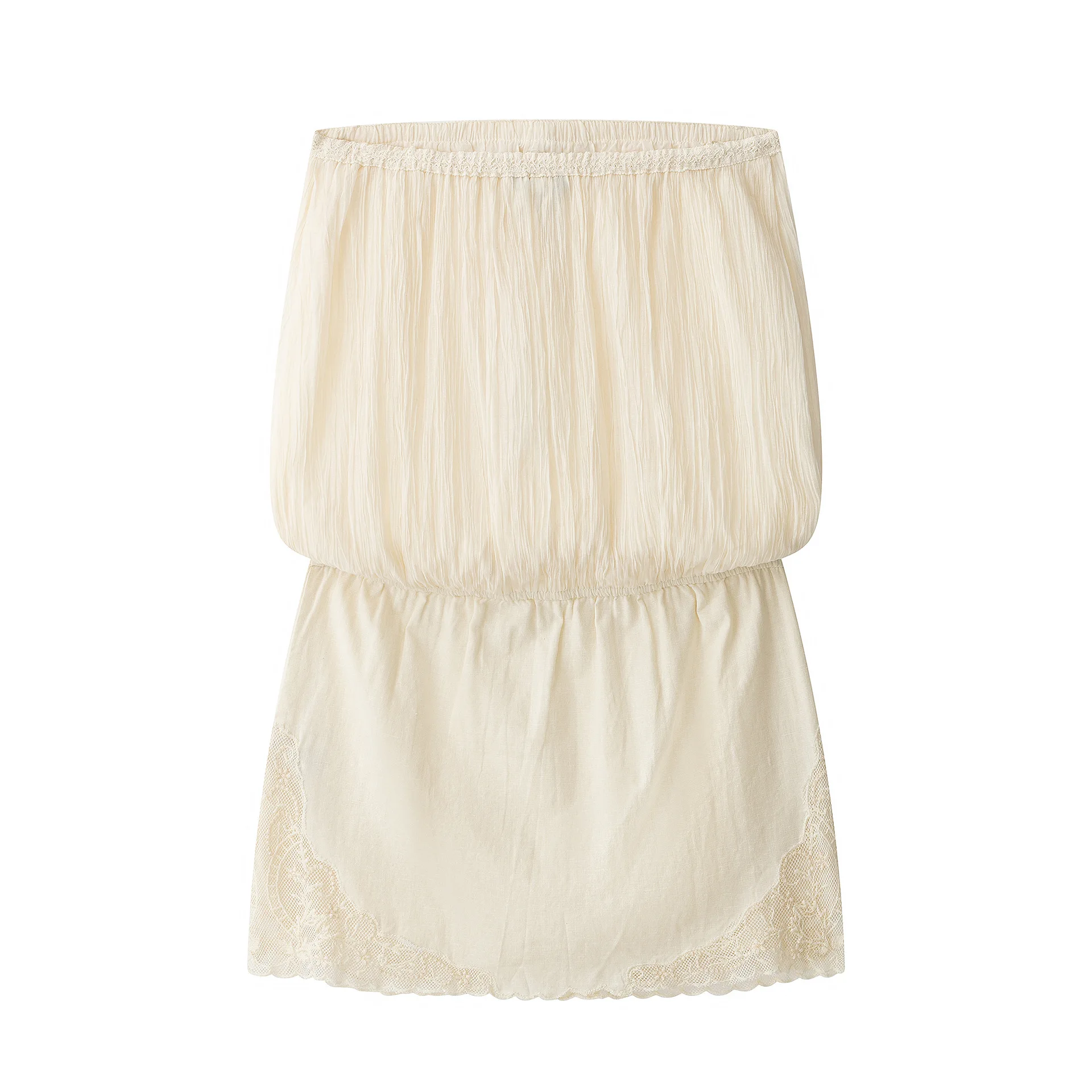 Sexy Strapless Tube Top Dress Romper Women Summer Drawstring Pleated Lace Trim Bodycon Jumpsuit Aesthetic Fairy Mini Robe