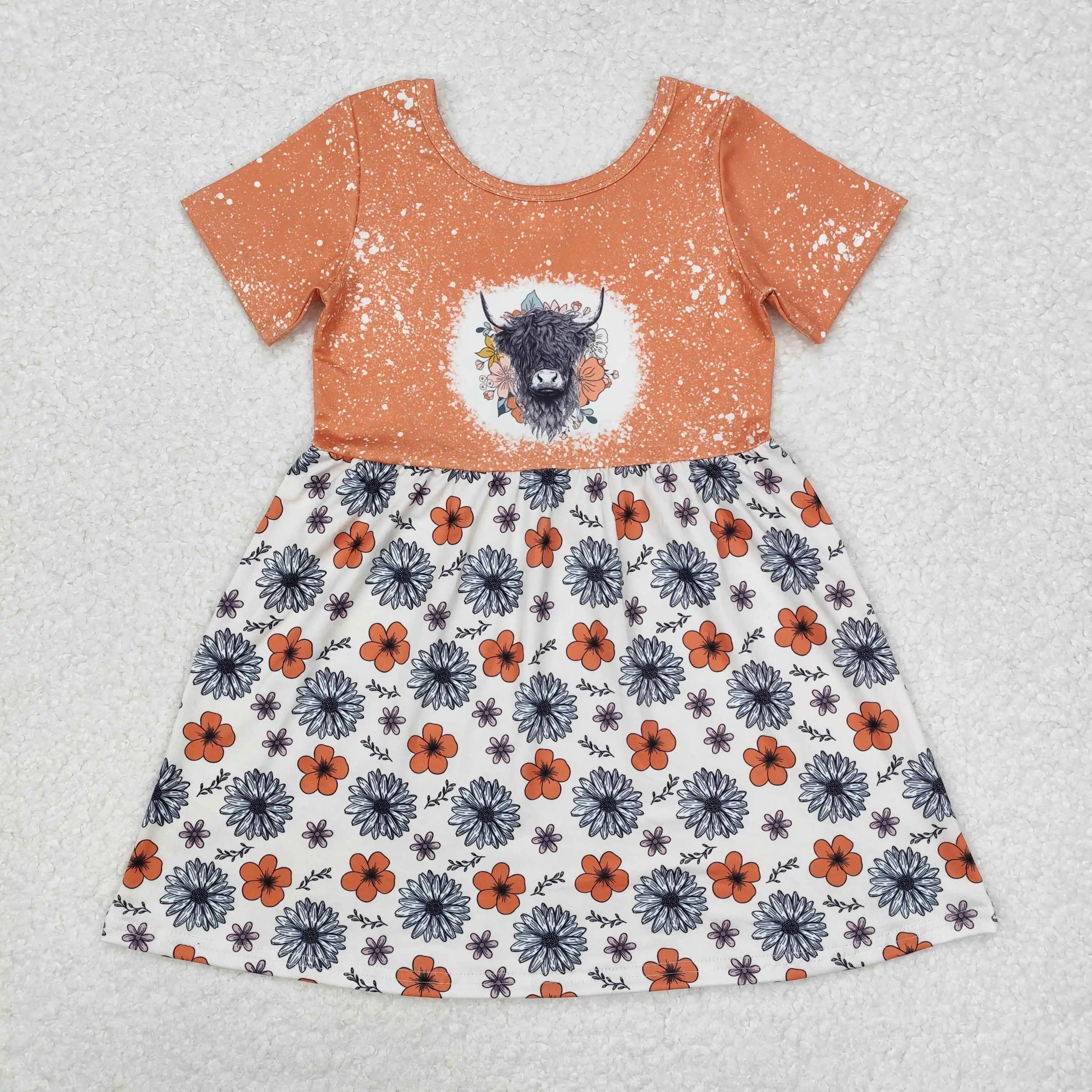 2024 New Arrival Baby Dress highland cow print Girls summer Dress