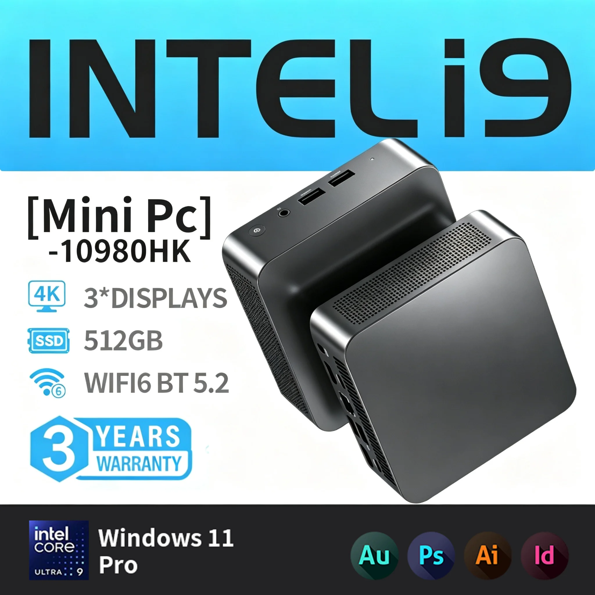 Mini PC da Gaming Intel Core I9 10980HK/i3 6100U 16GB DDR4 1/2TB SSD PC Windows 11 Grafica UHD PC Tascabile 4K HD Mini PC da Gaming Desktop