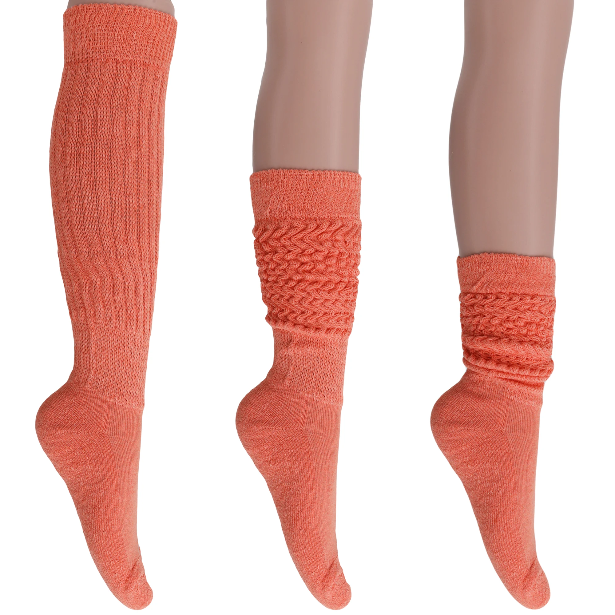 3 Pairs Light Orange Slouchy Scrunch Cotton Slouch Socks for Women Shoe Size 5 to 10