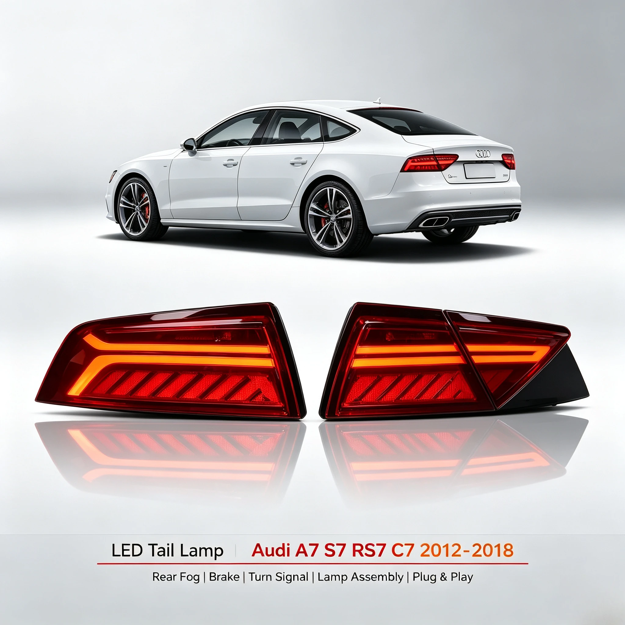 Gruppo Luci Posteriori a LED per Audi A7 S7 RS7 C7 2012-2018, Fendinebbia Posteriore, Freno, Indicatore di Direzione, Plug & Play, Lampada per Upgrade Auto