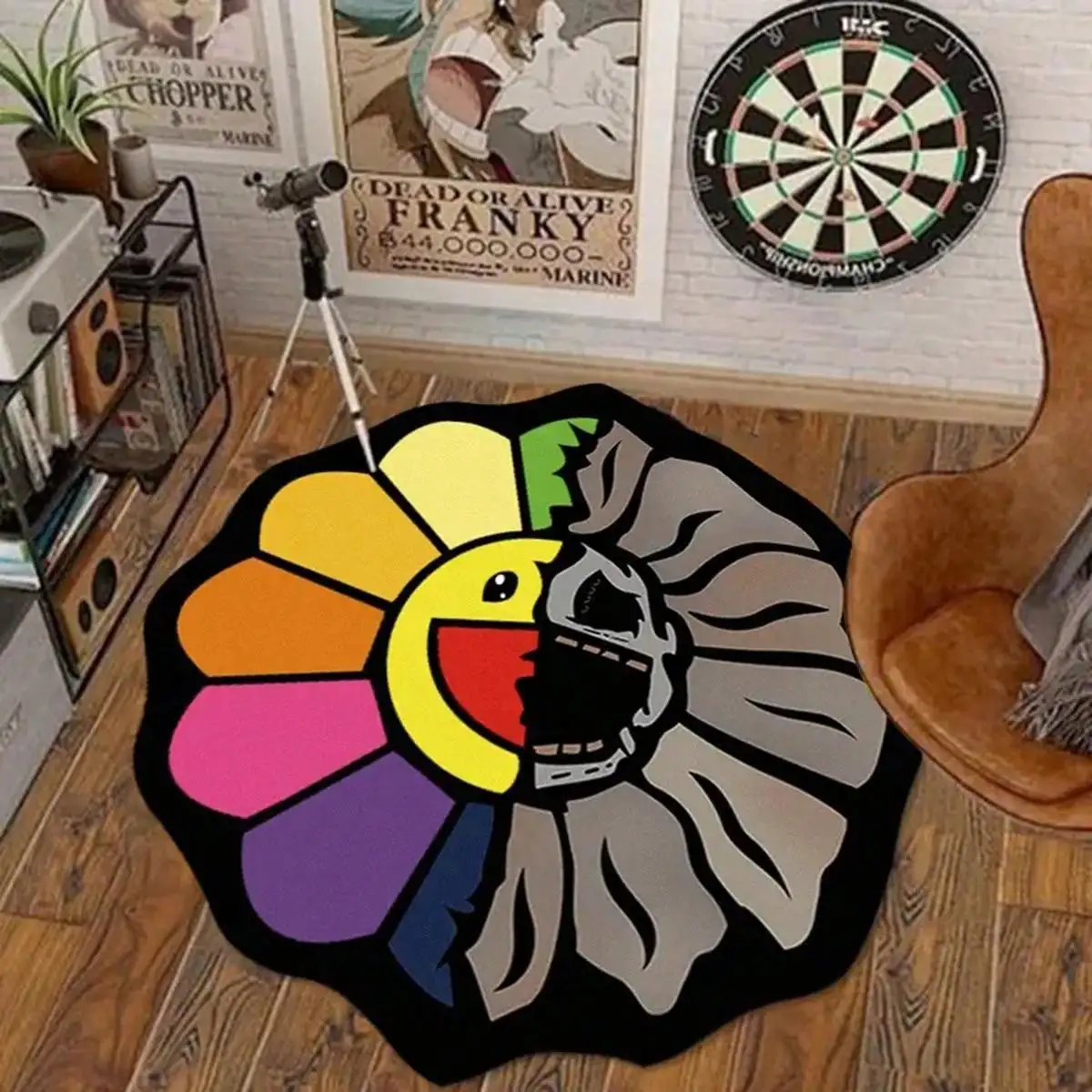 

Dark Rainbow Sunflower Patterned Carpet Cartoon Funny Style Living Room Non-Slip Soft Flannel Home Bedside Carpet Gift