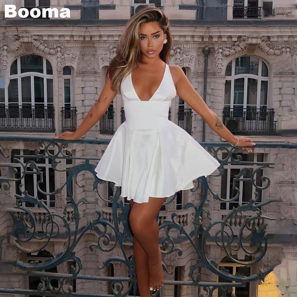 

Booma A-Line Mini Wedding Party Dresses Deep V Neck Brides Prom Dress for Women Above Knee Cocktail Gowns Outfits Bespoke