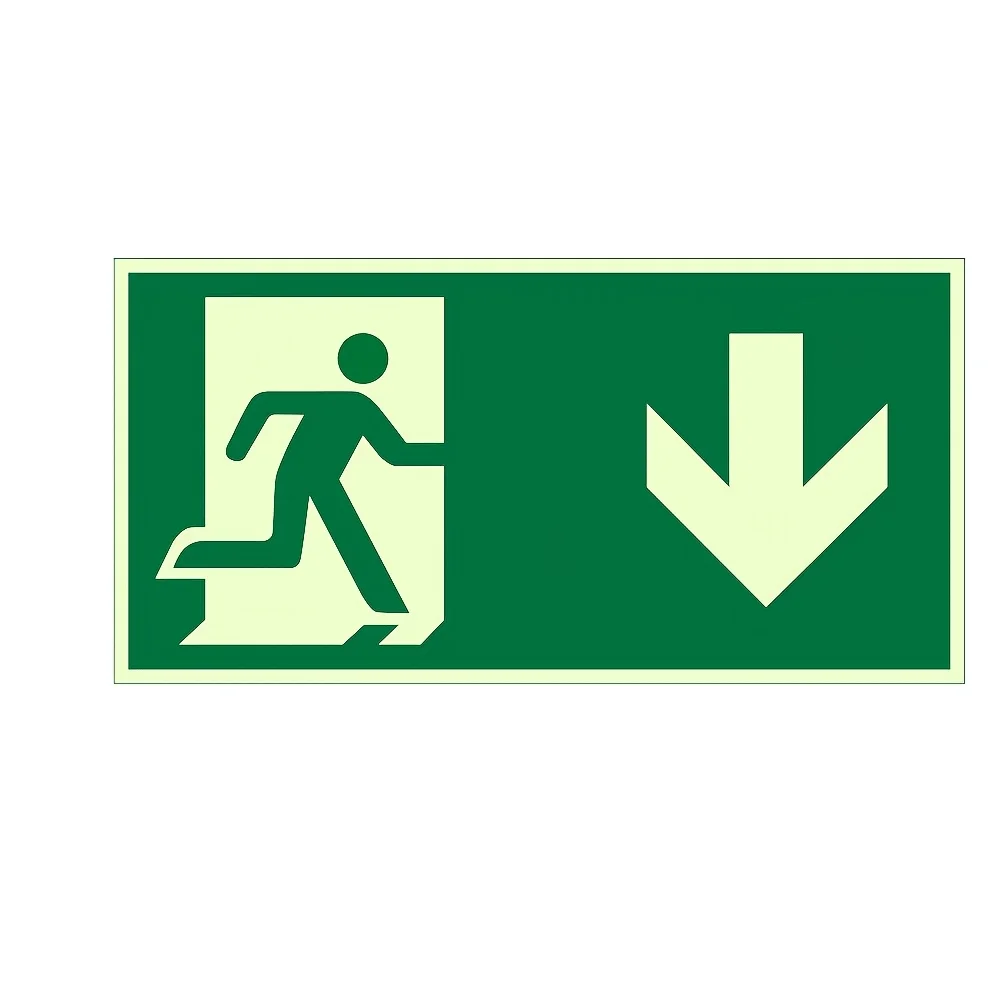 Señal de salida descendente, señal de seguridad que brilla en la oscuridad, señales de seguridad contra incendios fotoluminiscentes, señal de Escape, 1 ud.
