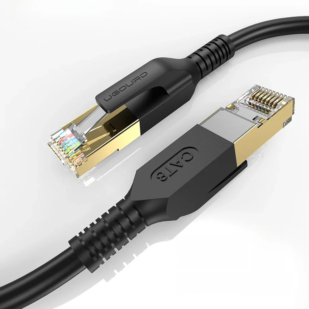 UGOURD câble Ethernet Cat 8 réseau Internet Lan RJ45 CAT8 câble rond plaqué or 40Gbps 2000MHz pour routeur Modem ordinateur portable PS 5/4