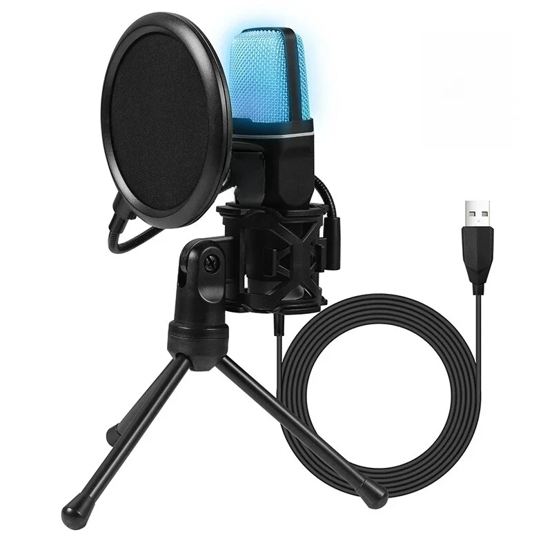 AyeBeau Ordinateur de jeu professionnel condensateur Microphone micro PC portable USB filaire en direct Streaming Podcast Studio Mike Kit Gamer karaoké 3