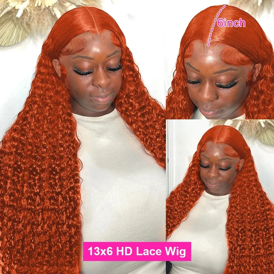 YKB Ginger 30 Inch Curly Wigs 13x6 HD Lace Front Wig Human Hair Deep Wave 14x4 Frontal Preplucked Orange 350 Colorled For Women