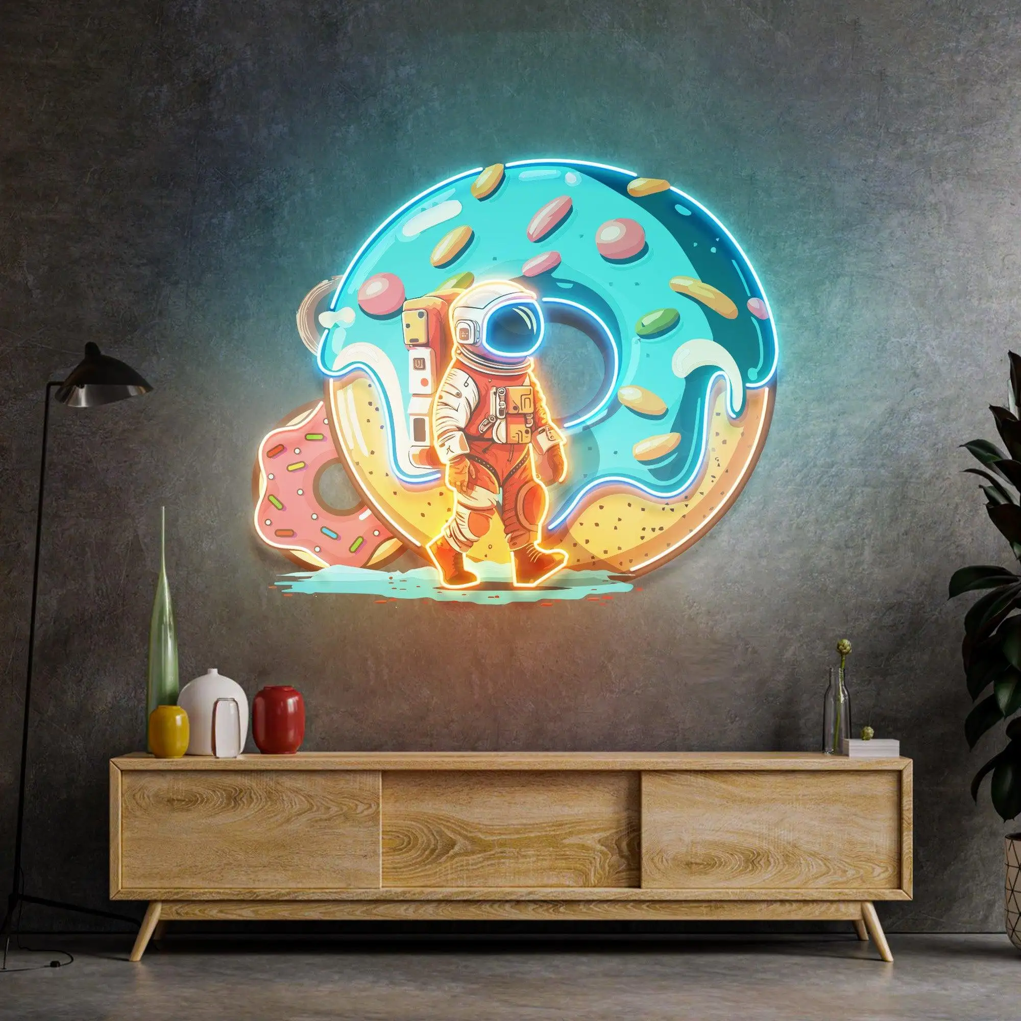 Astronaut in Space Neon Sign Home Decor Girls Bedroom Night Sign Sweet Donut Shop Bar Beer Game Room Decor Birthday Gifts Sign