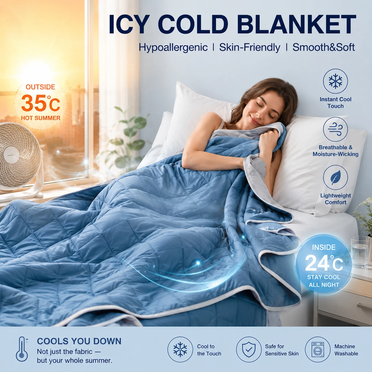 ROSEKIND 1pc Soft Cooling Blanket, 300 GSM, 90*108 Inch, Lightweight & Breathable for Hot Summer and Hot Sleepers, Multifunctional Icy Blanket for Bed Sofa Office Travel, Available In 5 Colors As Perfect Summer Gift, All-season Universal