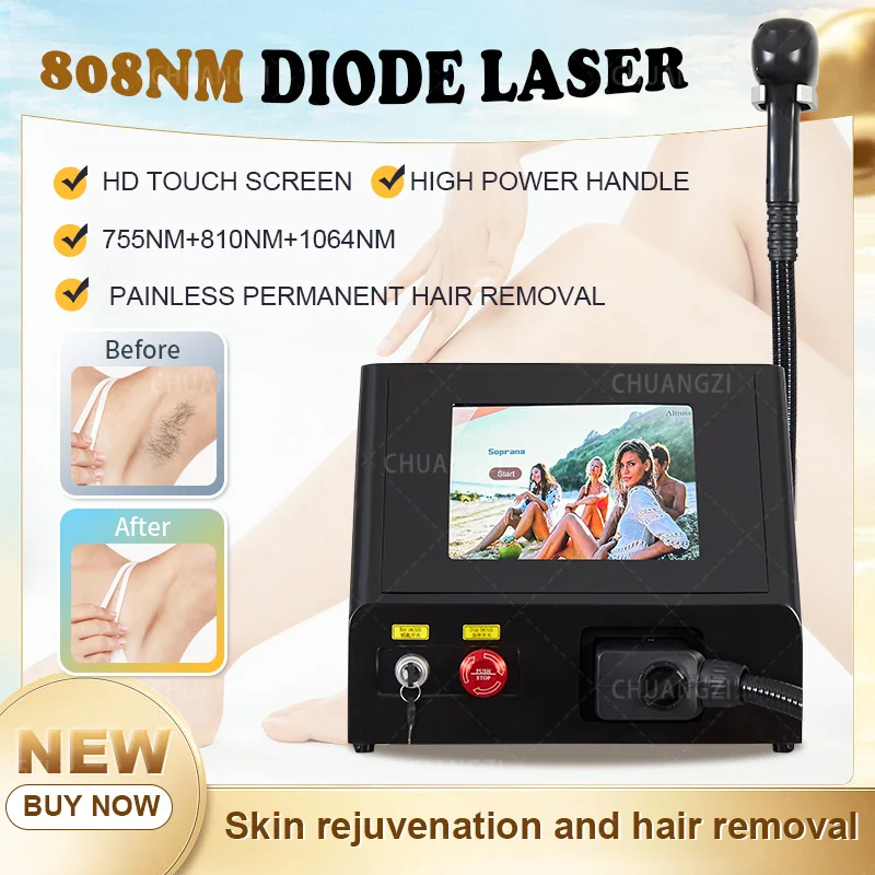 Painless 808 Diode Laser Hair Removal Machine 3 Wavelength 755nm 808nm 1064nm Permanent Epilator For Salon bikini underarm