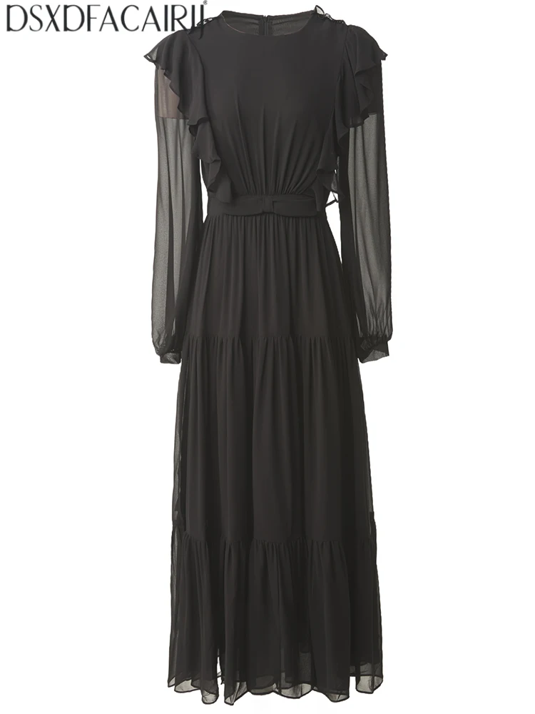 

DSXDFACAIRIJ Women's Classic Style Solid O-Neck Lantern Sleeve Flounced edge Spring Summer Temperament Dresses