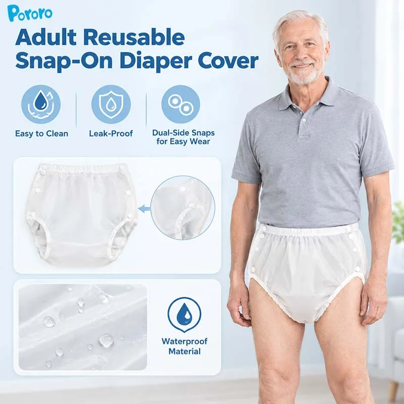 Reusable Adult Diaper Cover Matte Waterproof Single Layer Double Snap TPU Easy On Off Leakproof Incontinence Nappy Wrap Pants