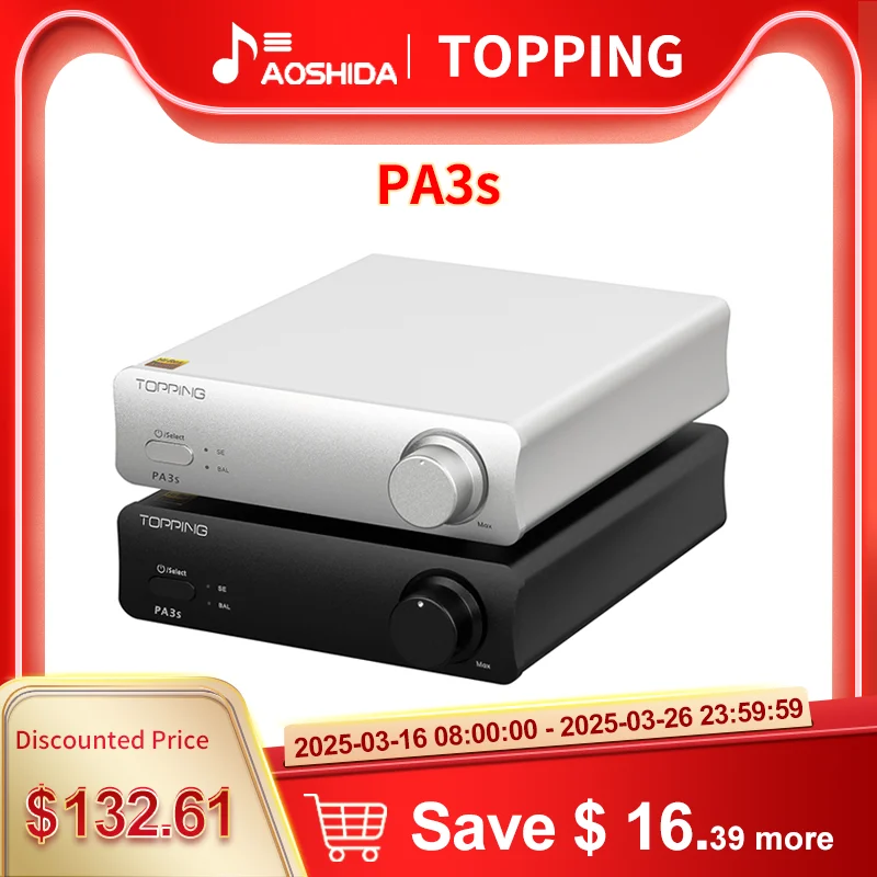 TOPPING PA3s Amplifier 2x MA12070 Fully Class D Balanced HIFI Digital Amplifier TRS RCA Input High Power Amplifier 80W x2