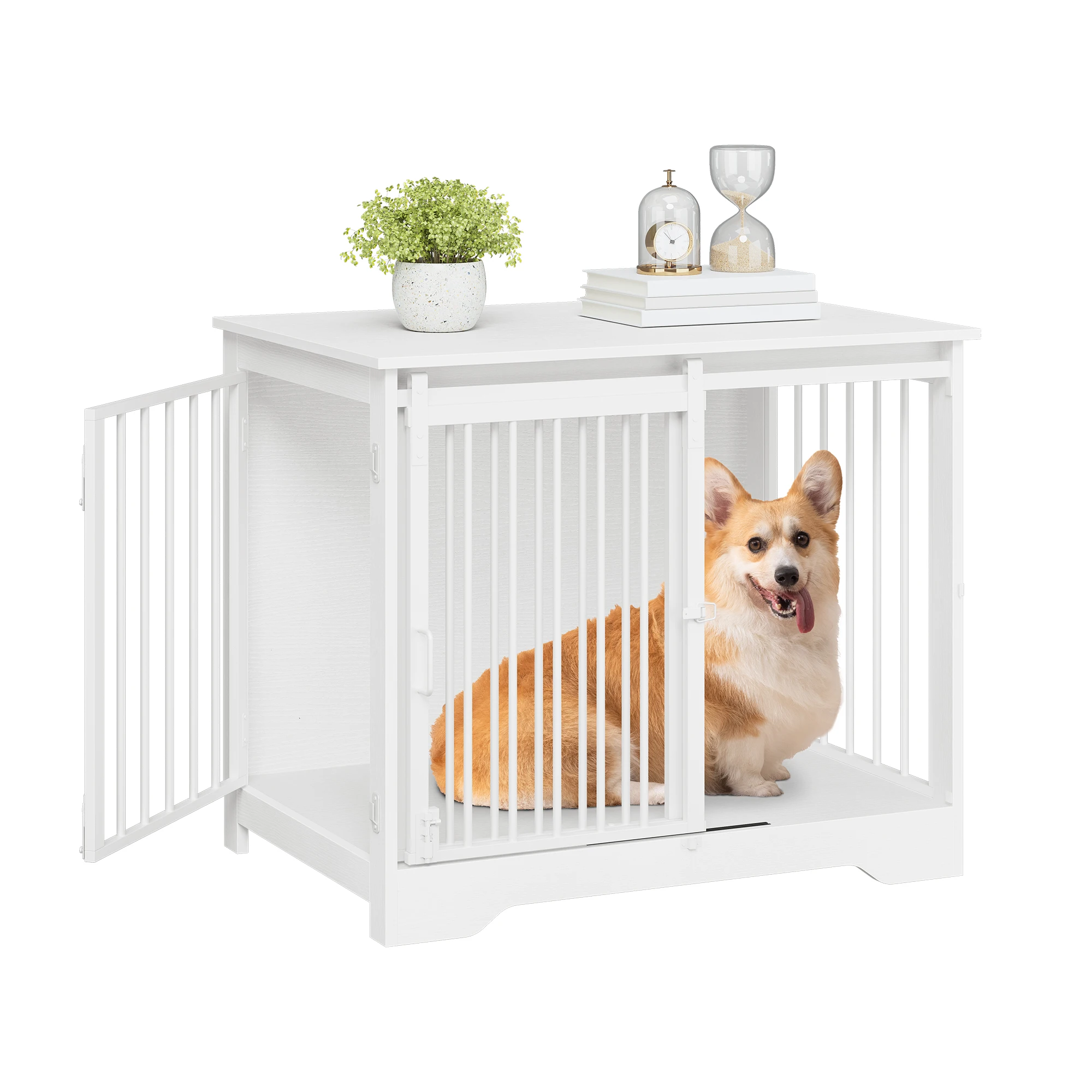 Meubles de Cage pour chiens de 81 cm, portes coulissantes, 2 portes, boîte intérieure moderne en bois pour chiens de petite/moyenne, Cage pour chiens pour la maison, blanc