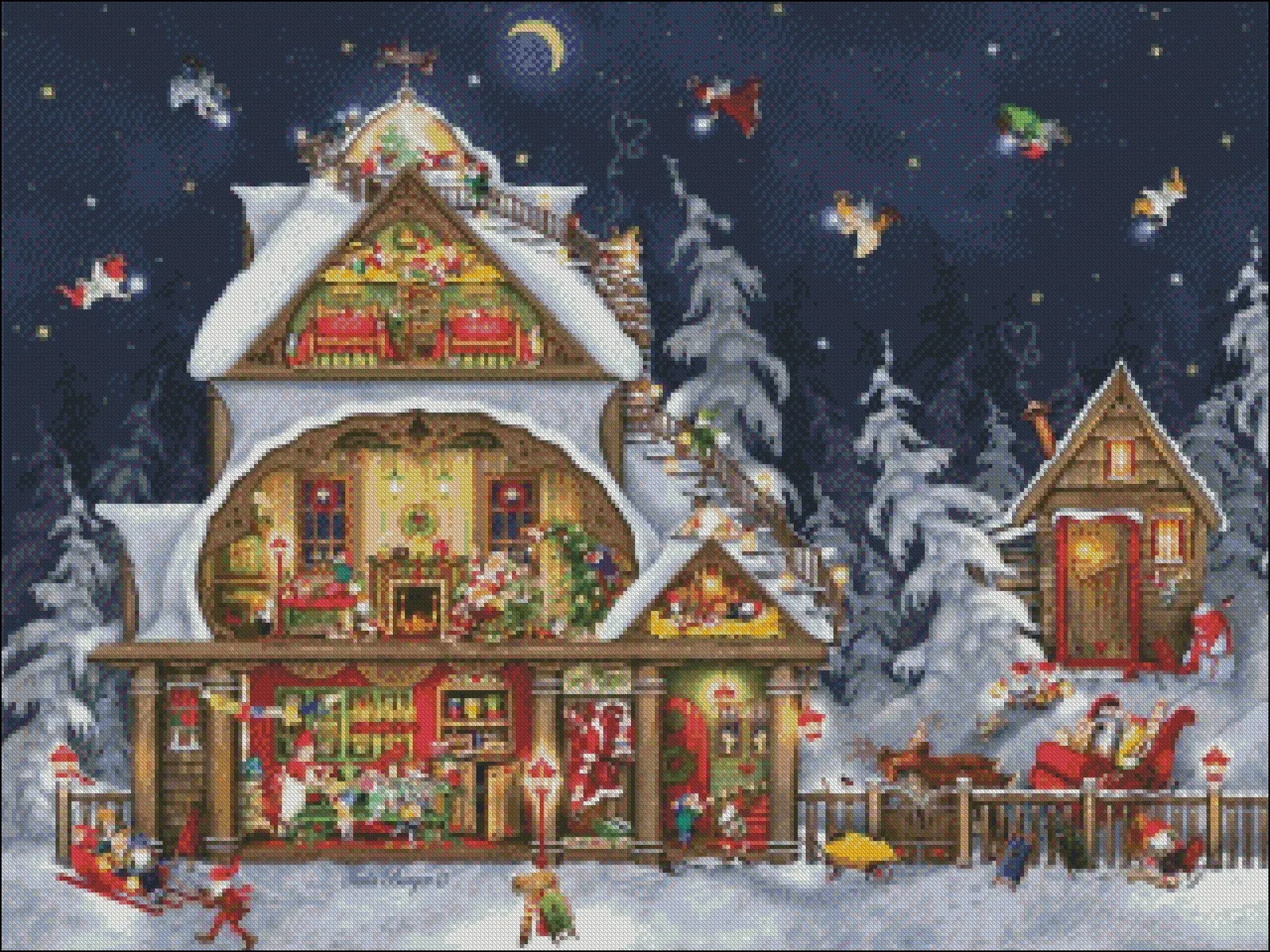 2024Santa’s House - Counted Cross Stitch Kits - DIY Handmade Needlework Embroidery 14 CT Aida Sets DMC Color