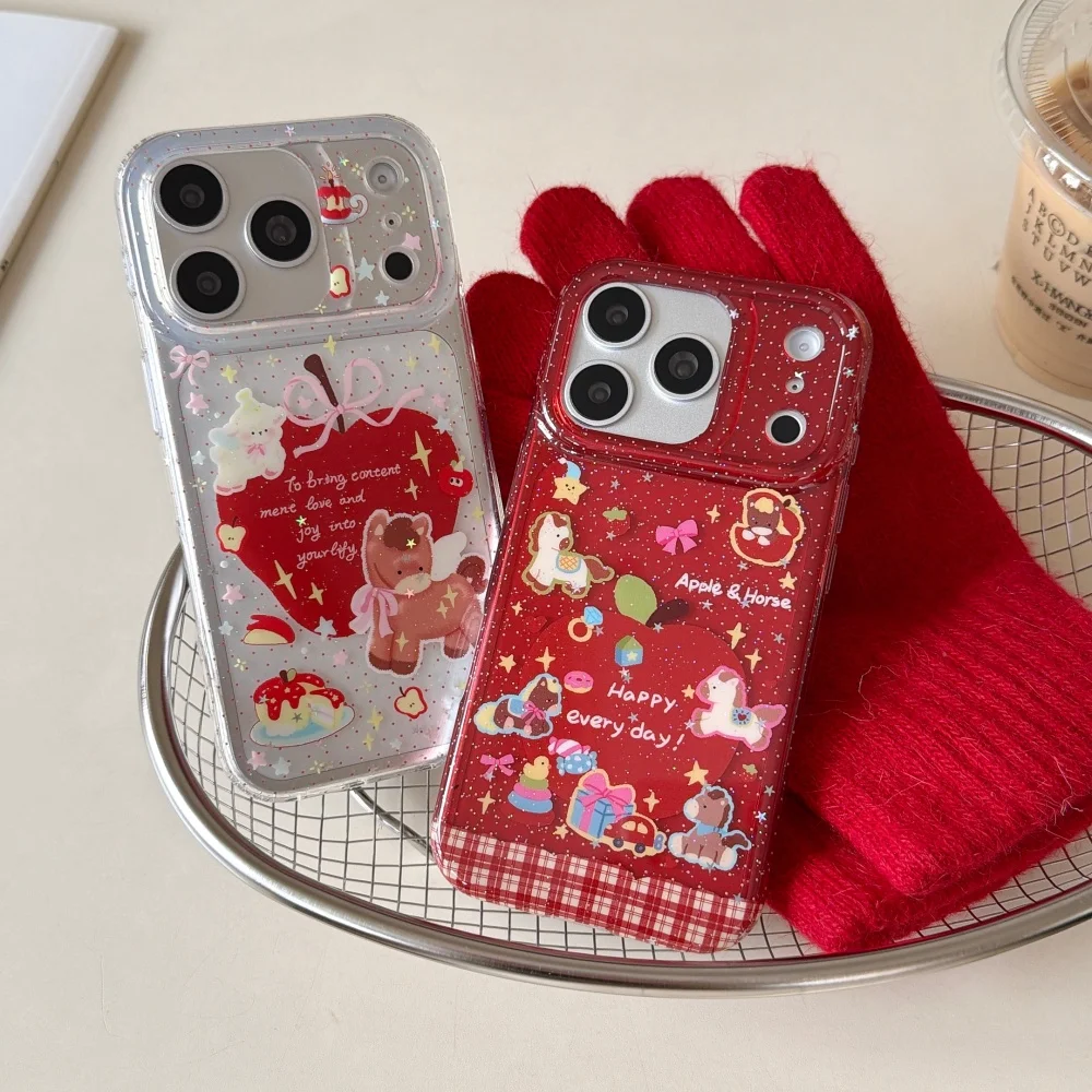 

Cute polka dot star pony illustration phone case for iPhone 17 16 ProMax 14 15 Pro fundas Korean INS shockproof protective cover