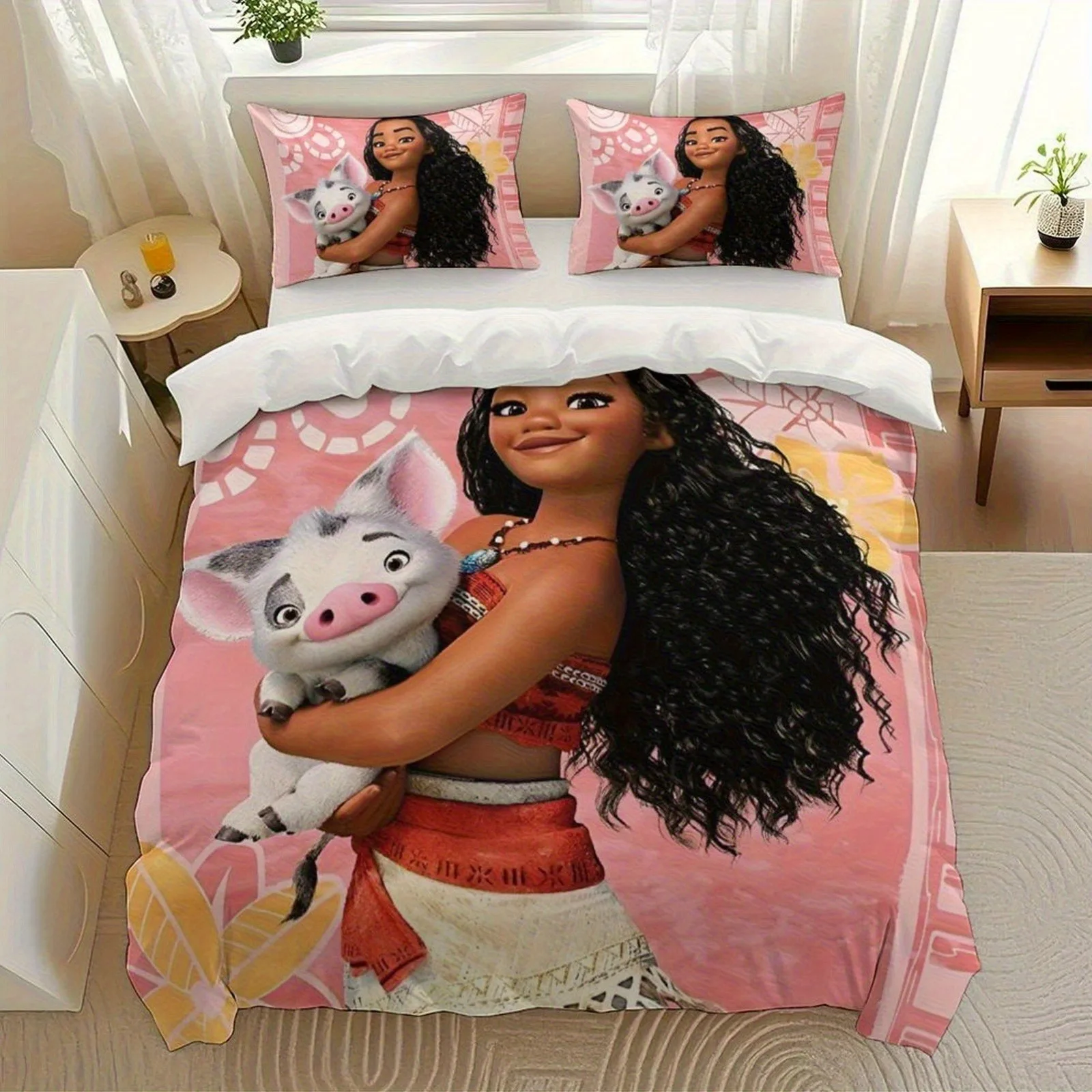 Moana Princess Anime Home Bedroom Comforte Matériau polyester nordique, adapté aux enfants et aux adultes, ensemble de 2/3 pièces