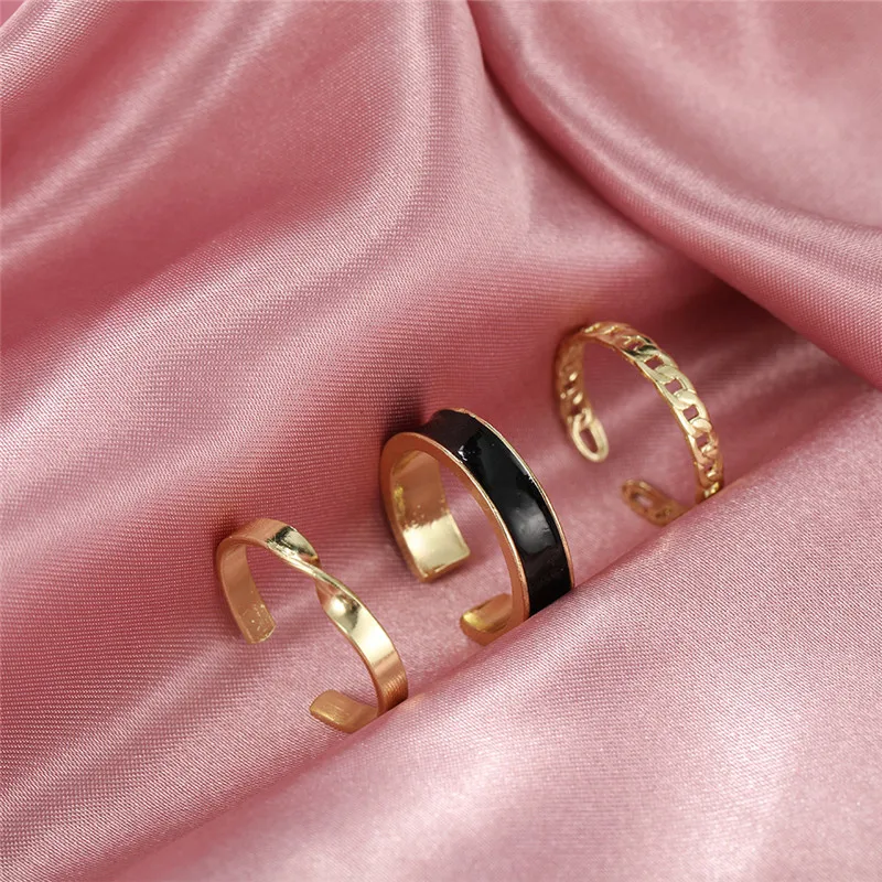 New Fashion Vintage Drop Oil Pearl Opening Rings Set For Women Love Heart  Metal Ring Party Birthday Accessories Jewelry Gifts