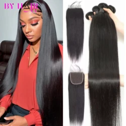 12A Straight Human Hair Bundles Bone Straight 100% Human Hair Bundle With Closure 4x4 Lace Closure with 36 38 40 inch Remy Hair