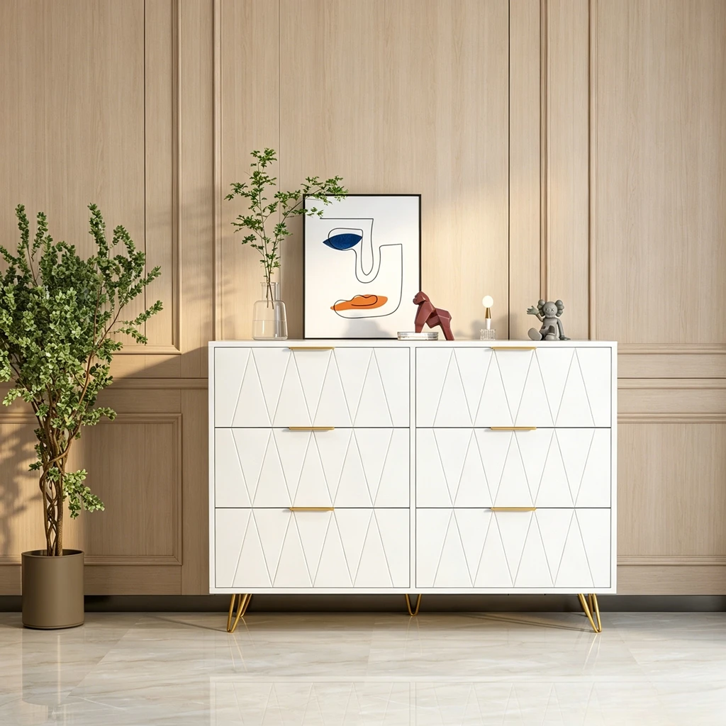 Práctica unidad de almacenamiento con 6 cajones, 100x34x72,5 cm; cómoda para dormitorio, aparador para sala de estar con tiradores y patas metálicas; unidad de almacenamiento para dormitorio, sala de estar y pasillo