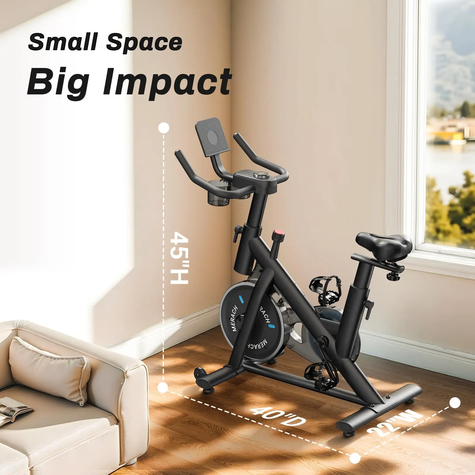 MERACH hometrainer remblokken hometrainer geluidsarm indoor fietsen fiets 270lbs gewichtscapaciteit tablethouder fitness cursussen
