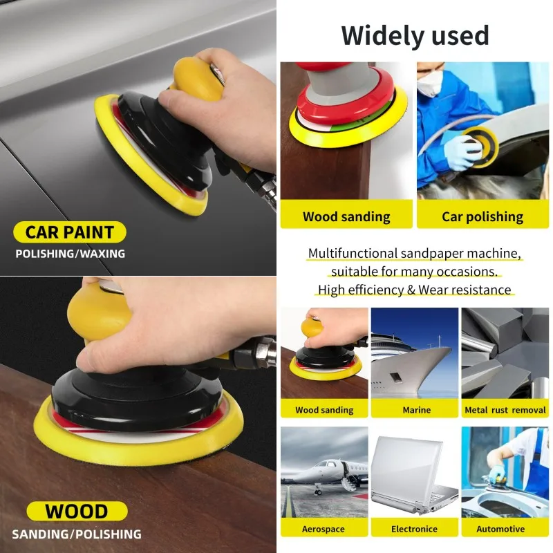 6 Inch (150mm) Air Random Orbital Sander Dual Action Polisher Palm Buffer Center-Vacuum Grinding Machine Pneumatic Sanding Tools