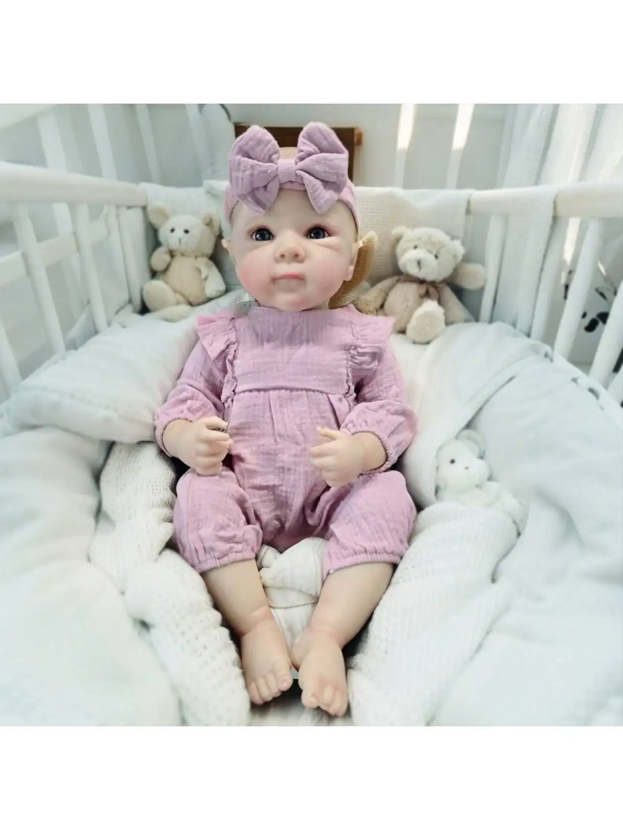 ตุ๊กตาเด็กทารกเหมือนจริง - ตุ๊กตาเด็กทารกทำจากไวนิลเนื้อนุ่มน่ารักขนาด 19 นิ้ว ตุ๊กตาเด็กทารกที่เหมือนจริงที่สามารถจัดท่าทางได้ (เฉพาะตุ๊กตา/ไม่มีอุปกรณ์เสริม)
