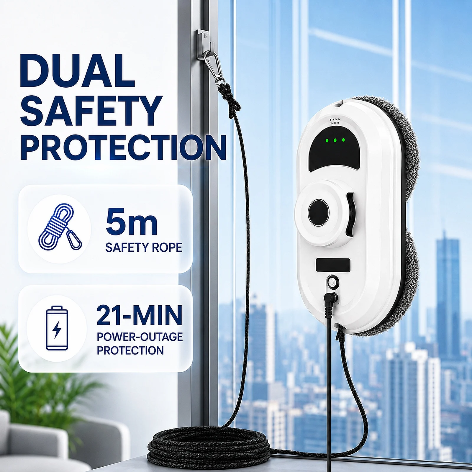 S2 Fensterreinigungsroboter 6000Pa 72W Einzelne Sprühfunktion Intelligenter Glasreiniger 24V 21Min Stromausfallschutz 5m Sicherheitsseil