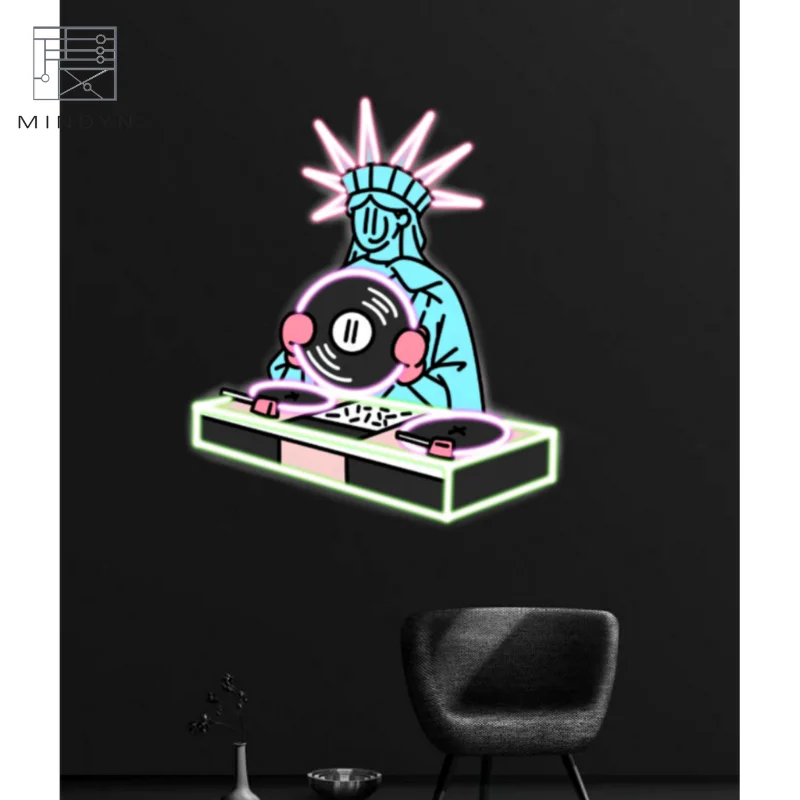 Insegna al Neon a LED personalizzata, statua della libertà DJ, Pop Art, decorazione della stanza, arte della parete, insegna aziendale, stampa UV