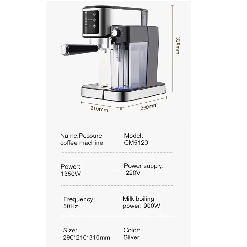 ONEHAPPY Smart Espresso Machine with Milk Tank 20Bar Digital Touch Fully Automatic Latte and Cappuccino Coffee Machine