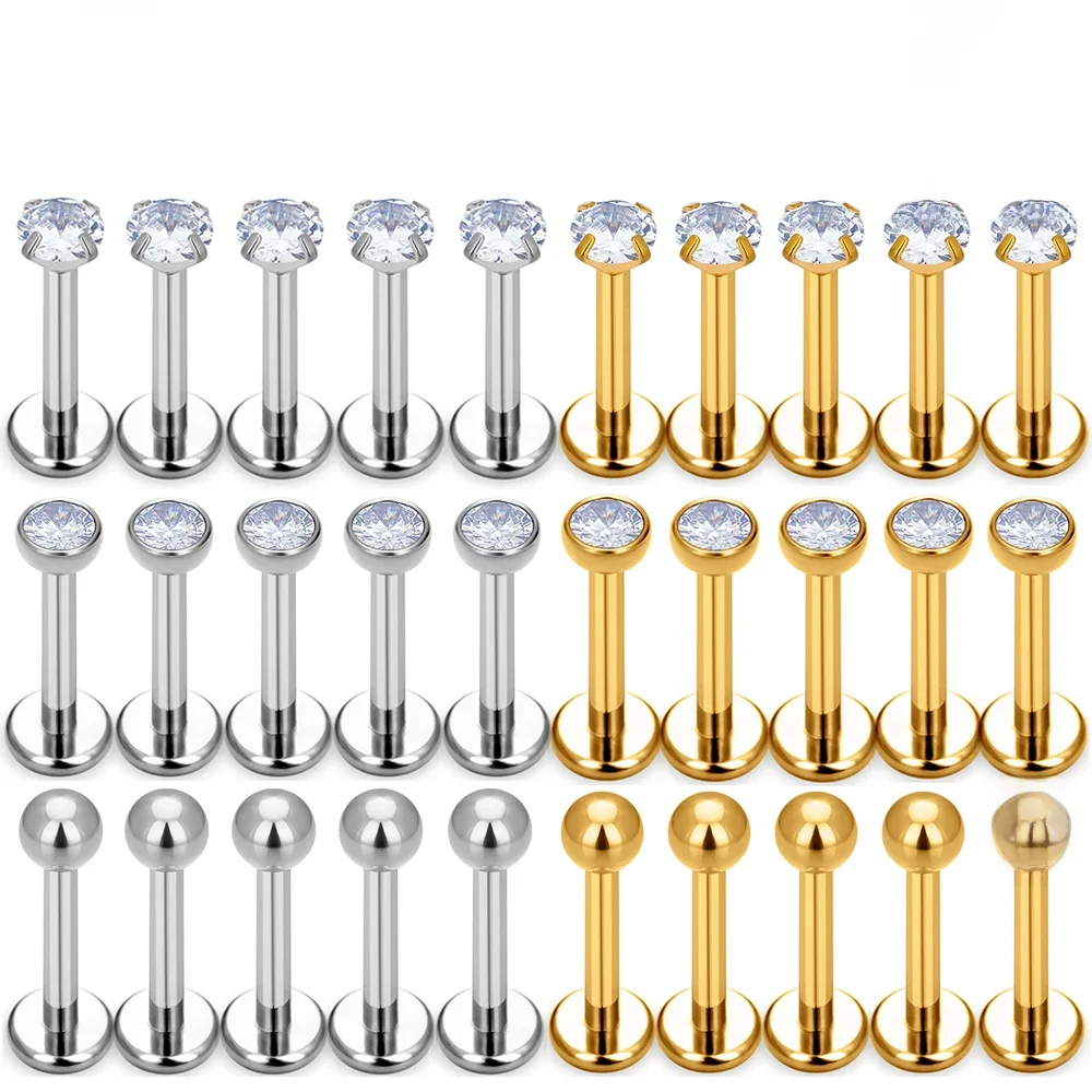 10/50PCS G23 Ttianium Piercing Labret Lip Stud Ring CZ 16G Interne Draad Stud Oorbel oor Tragus Kraakbeen Helix Daith Sieraden - afbeelding 2
