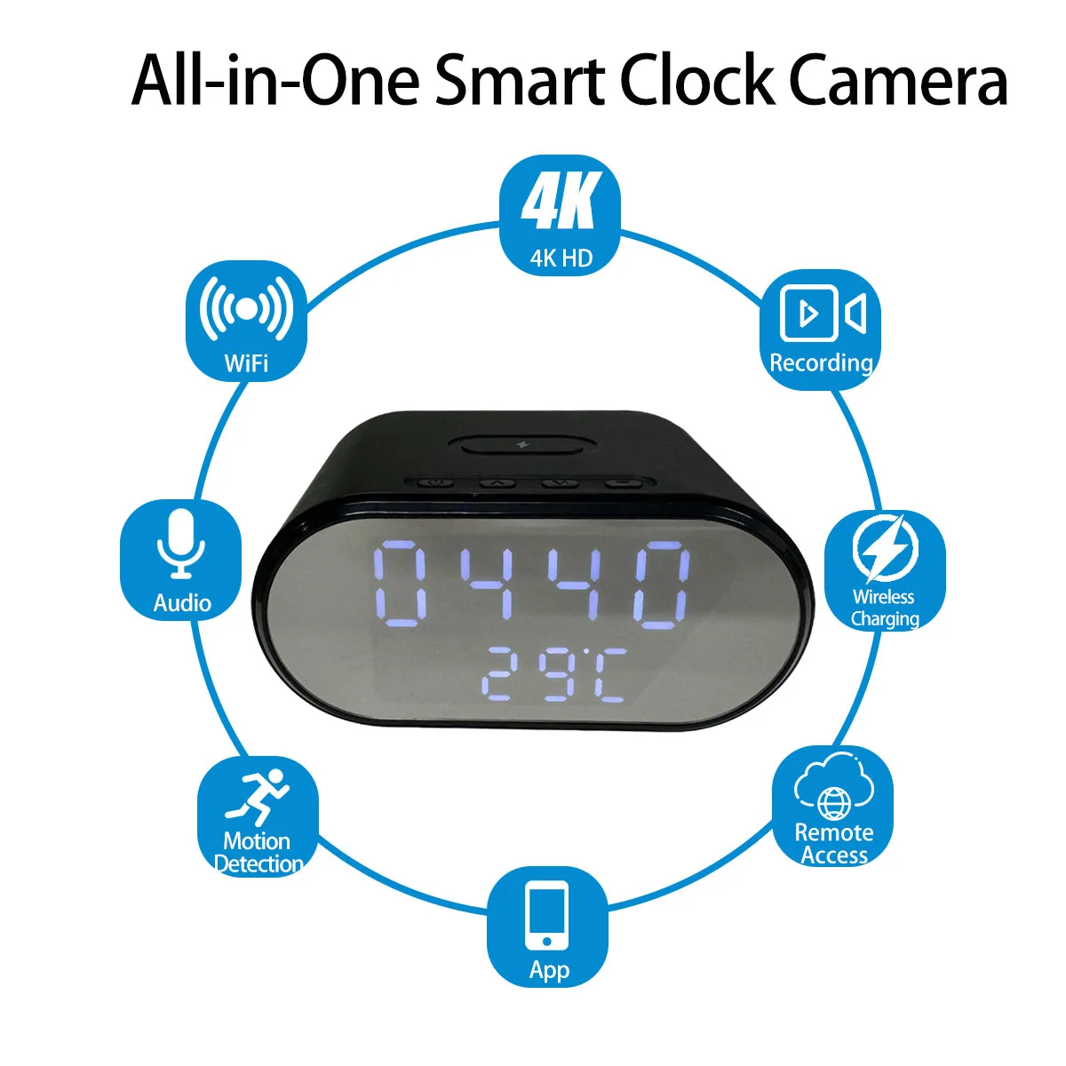 4K WiFi Clock Camera with Wireless Charging, Motion Detection, Remote Viewing, Recording & App – Home Security Surveillance Cam - Image 2