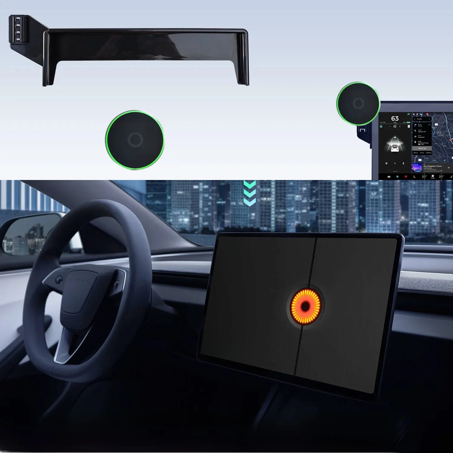 Dla Tesla Model 3 Model Y 2024 2025 Samochodowy uchwyt na telefon Ekran Stała podstawa Samochodowa magnetyczna bezprzewodowa podstawka ładująca Samochodowa podpórka MagSafe — zdjęcie 2
