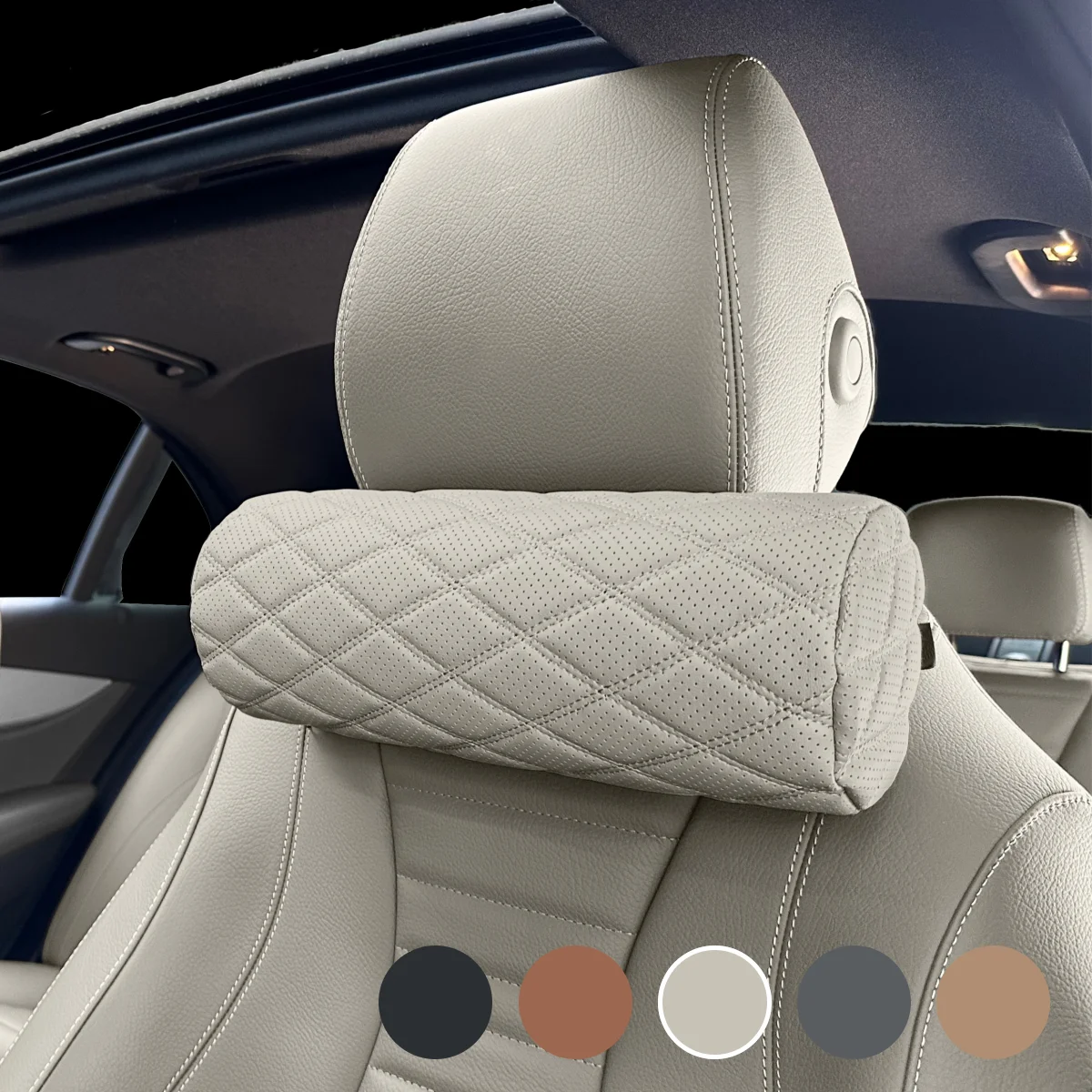 وسادة رقبة السيارة من إنكانتا، وسادة رقبة من إسفنج الذاكرة، مسند رأس جلدي لدعم رقبة السيارة #3