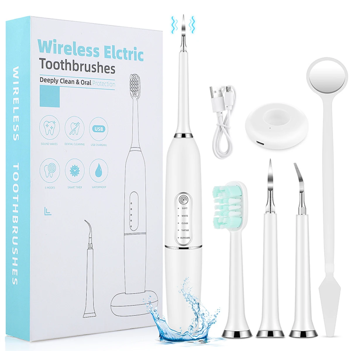 Electric Teeth Cleaning Scaler Home Dental Care De-Tartar Tool USB Electric Toothbrush With 5 Adjustable Modes